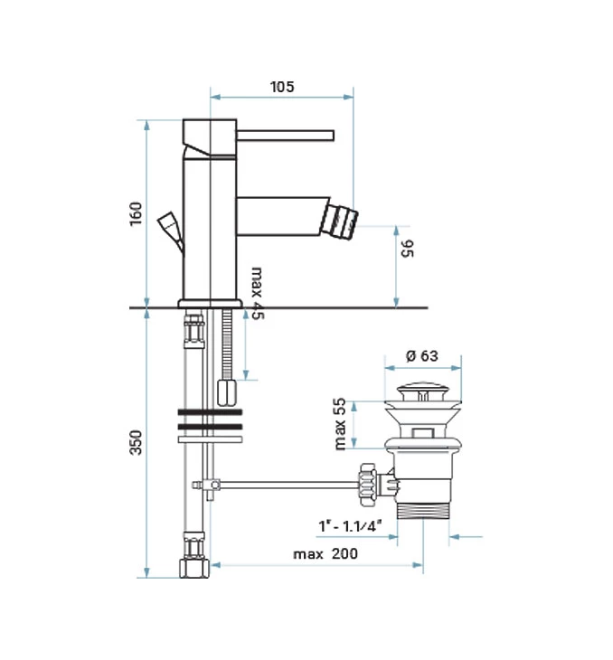 Baterija za bide EMMEVI PIPER sa POP-Upom mat crna NEO45004