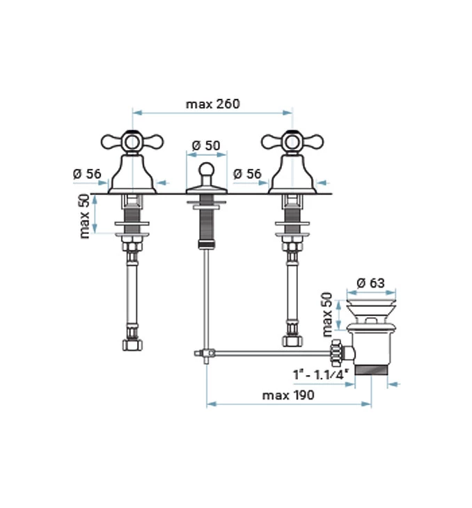 Baterija dvoručna za bide EMMEVI DECO zlato 12034