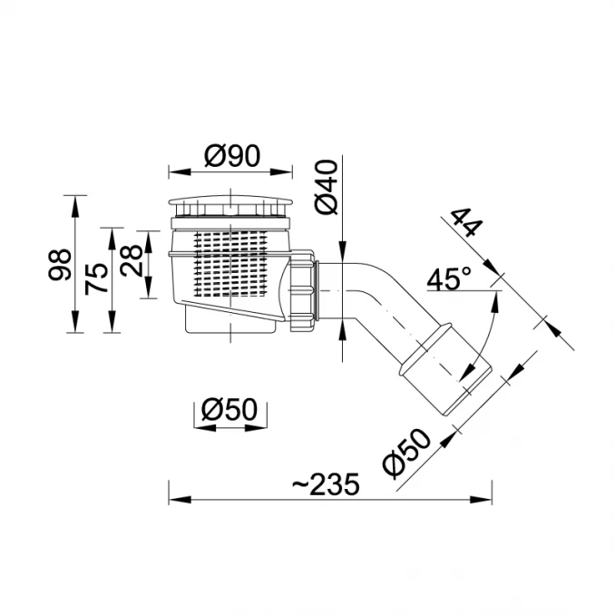 Sifon za tuš kadu STYRON fi50 komplet hrom kapa