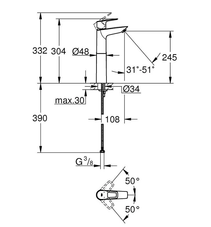 Baterija za lavabo Grohe BAULOOP XL ECO JOY 23764001