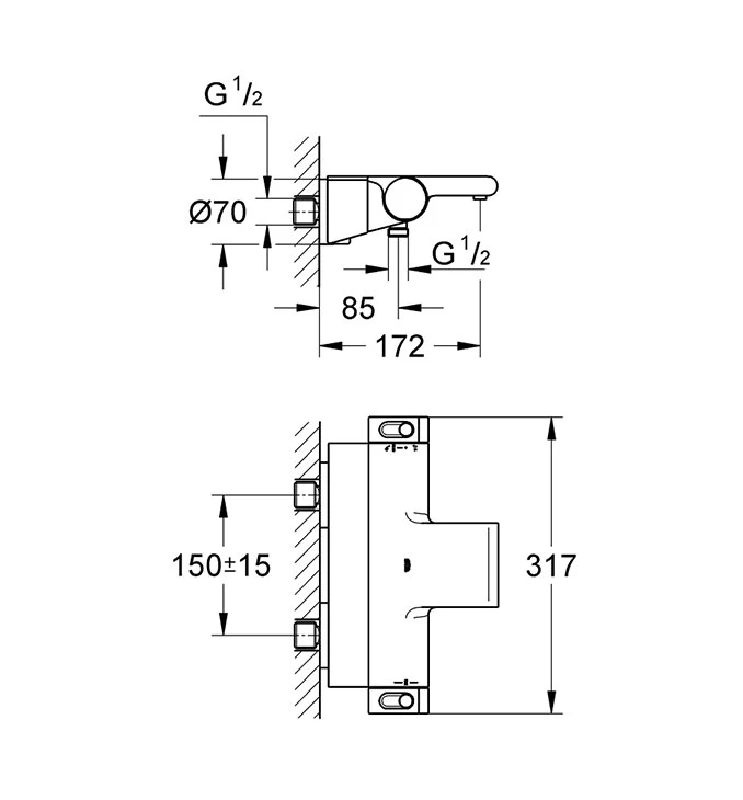 Baterija za kadu GROHE GRT2000 termostatska 34464001