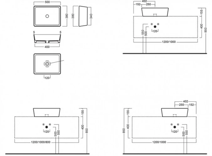 Lavabo nadgradni HATRIA HAPPYHOUR SLIM 11:00 500x380x155 ivory matt