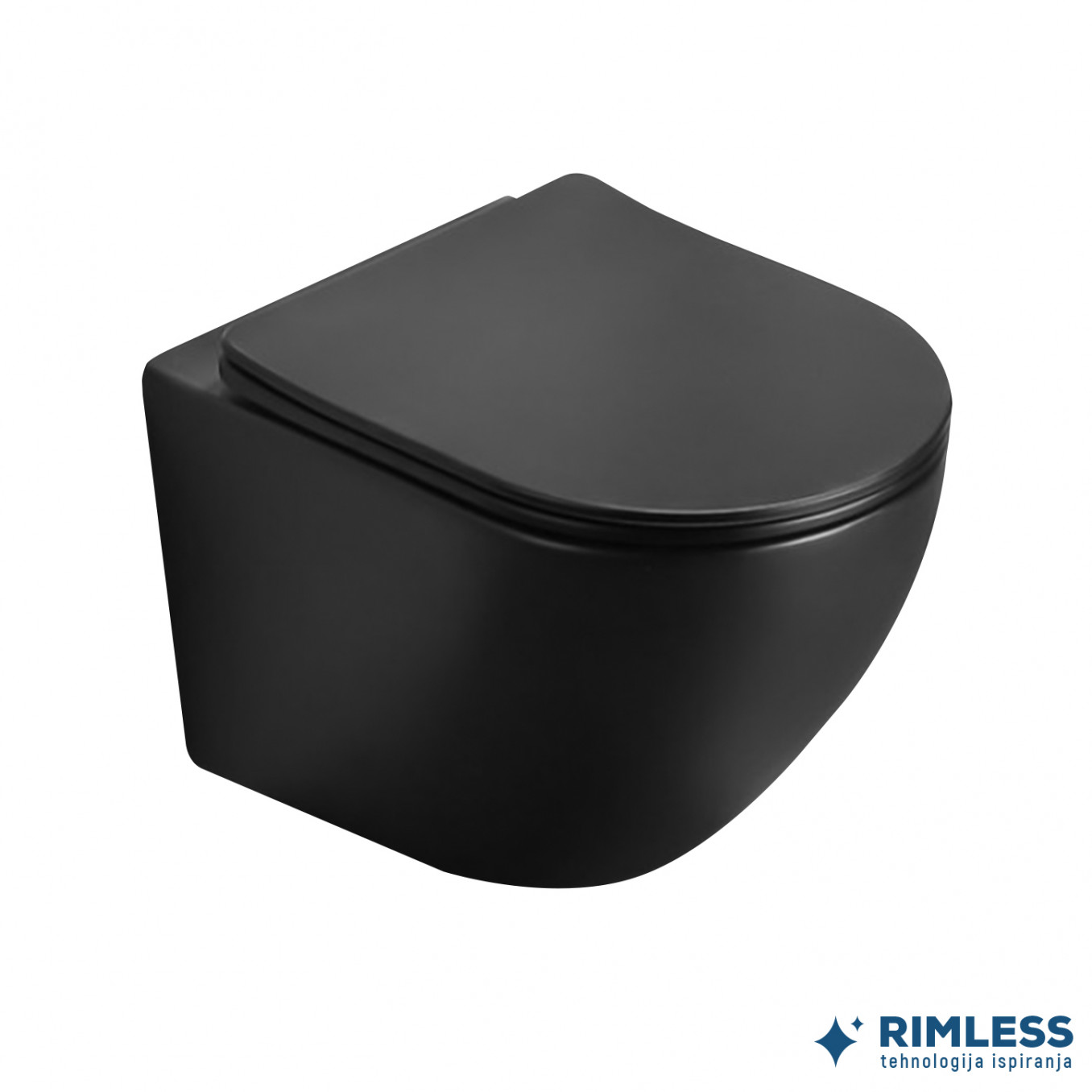 Konzolna wc šolja PERLA compact rimless mat crna sa duroplast soft close wc daskom