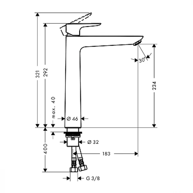 Baterija za lavabo HANSGROHE TALIS E 240 visoka matt black