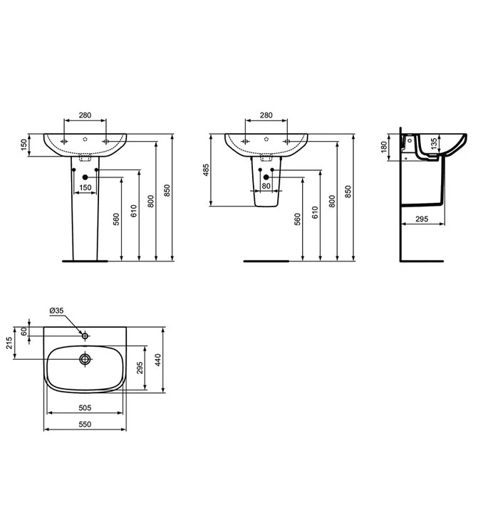 Lavabo IDEAL STANDARD MOMENTS 55 sa polustubom