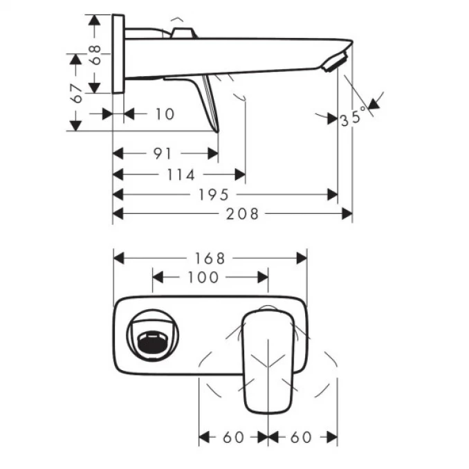 Ugradna baterija zidna za lavabo HANSGROHE LOGIS matt black