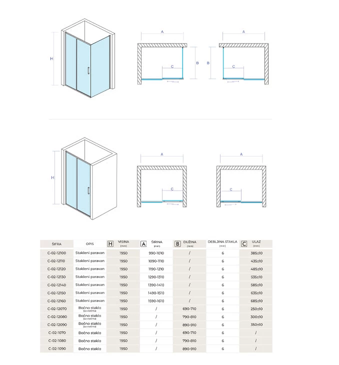 Tuš kabina COPEN PROJECT 1000x700x1950 staklo 6mm providno