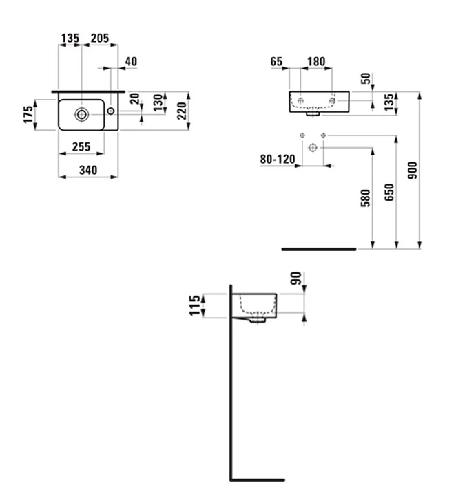 Lavabo LAUFEN VAL 340 x 220 x 115 mm desni