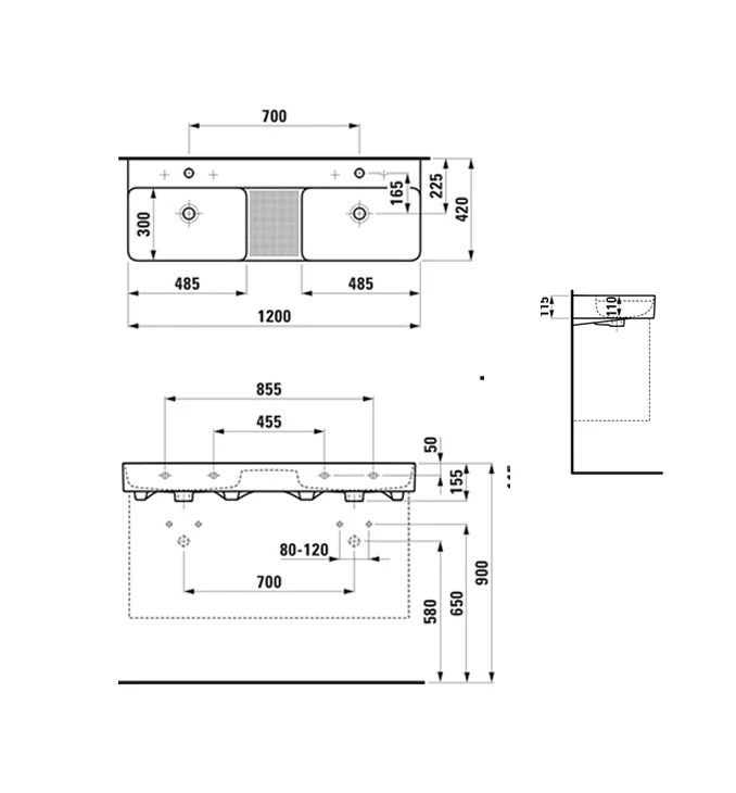 Lavabo LAUFEN VAL 120x42cm beli dupli sa rupom