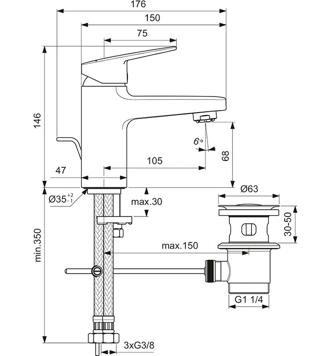 Baterija za lavabo IDEAL STANDARD CERAPLAN H70 sa pop-up