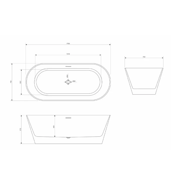 Kada samostojeća COPEN JUDY 1700x750x570mm mat crna/mat bela