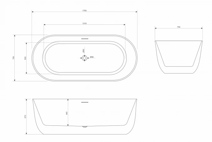 Kada samostojeća COPEN JUDY 1700x750x570mm mat crna/mat bela