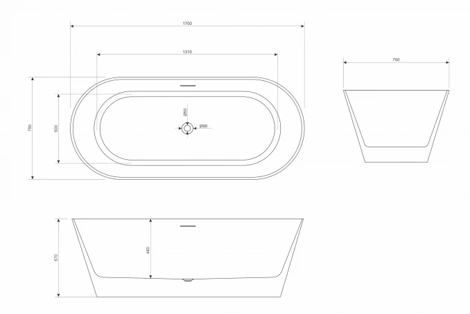 Kada samostojeća COPEN JUDY 1700x750x570mm sjajna bela