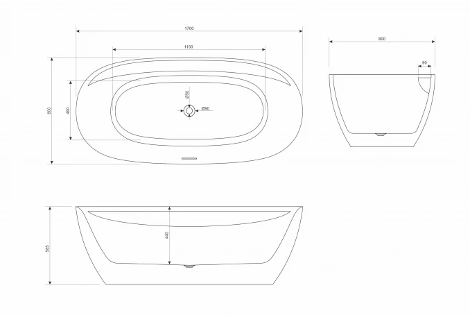 Kada samostojeća COPEN LAUREN 1700x800x585mm sjajna bela