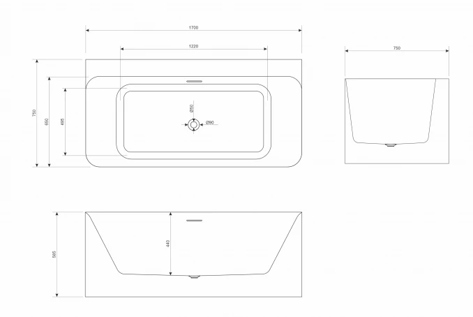 Kada samostojeća COPEN HEDY 1700x745x585mm sjajna bela