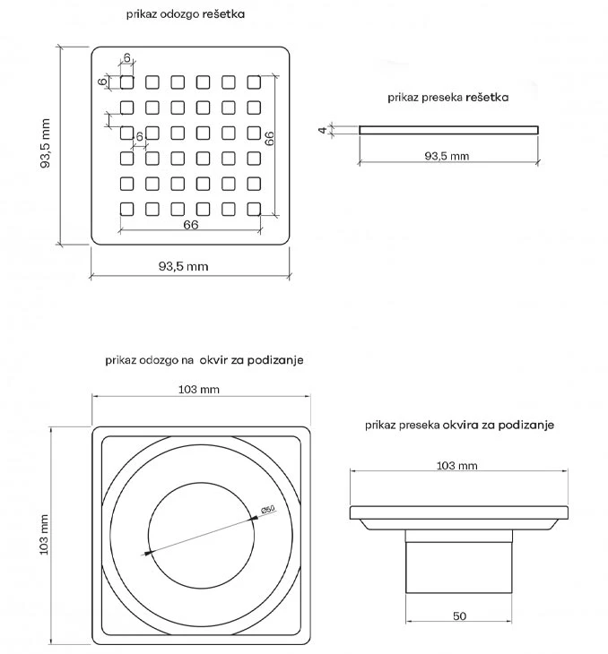 Revestech Sumi Basic 10cm x 10 cm podni slivnik sa 3m2 membrane