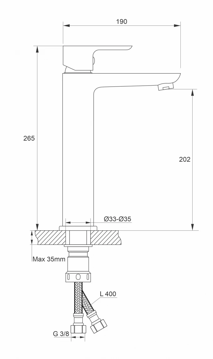 Baterija za lavabo MINOTTI STELA visoka mat crna