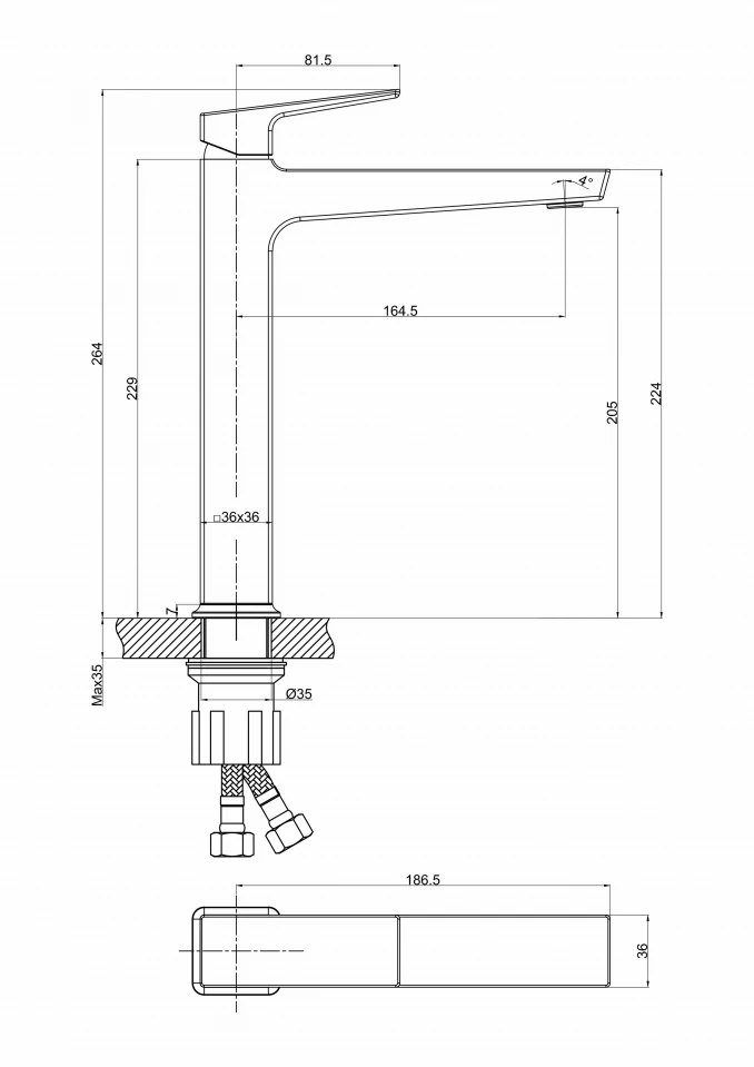 Baterija za lavabo MINOTTI QUADRA NEW visoka mat crna