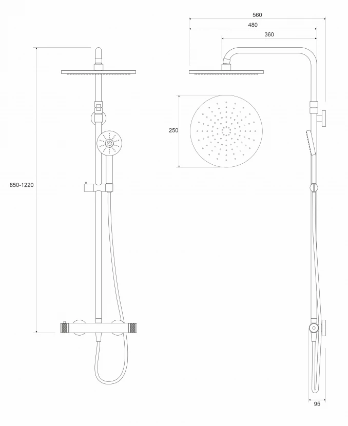 Baterija i usponski tuš COPEN NOOK mat crna okrugli set