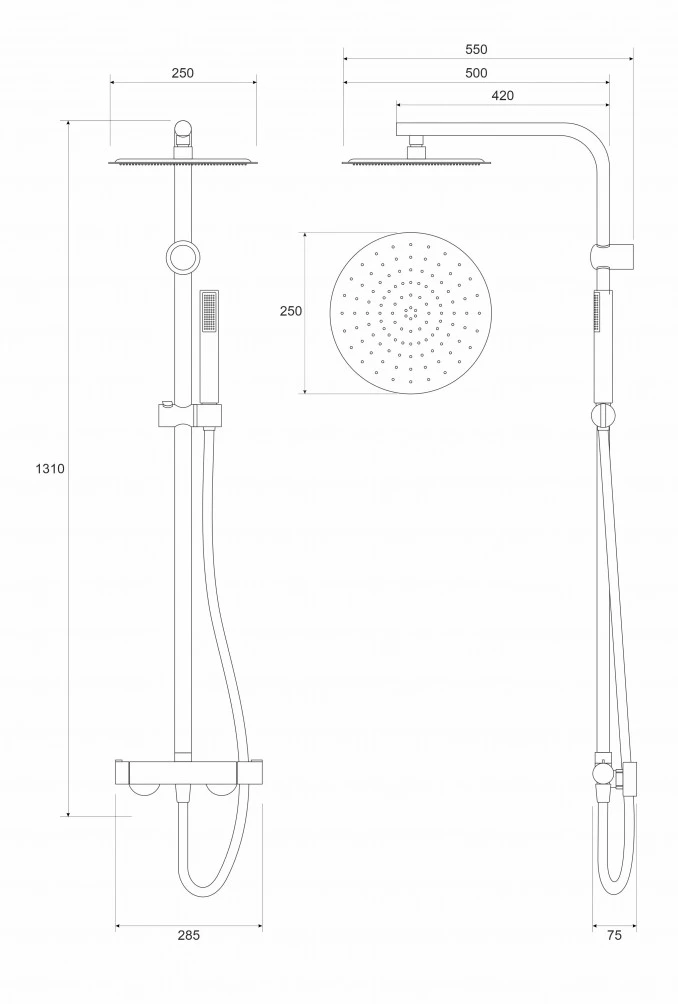 Baterija i usponski tuš COPEN NOOK mat crna okrugli set