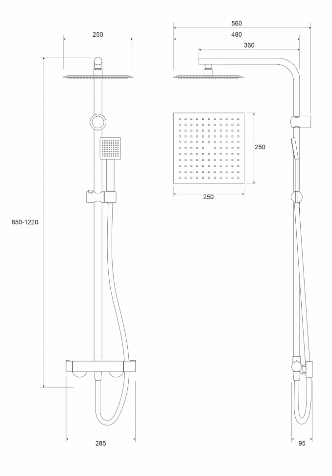 Baterija i usponski tuš COPEN NOOK hrom četvrtasti set