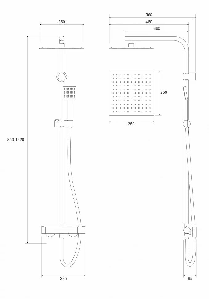 Baterija i usponski tuš COPEN NOOK mat crna četvrtasti set