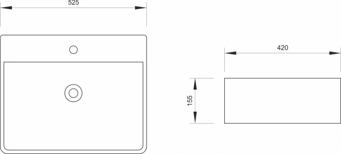 Lavabo nadgradni MINOTTI 525x420x155 sa otvorom za slavinu