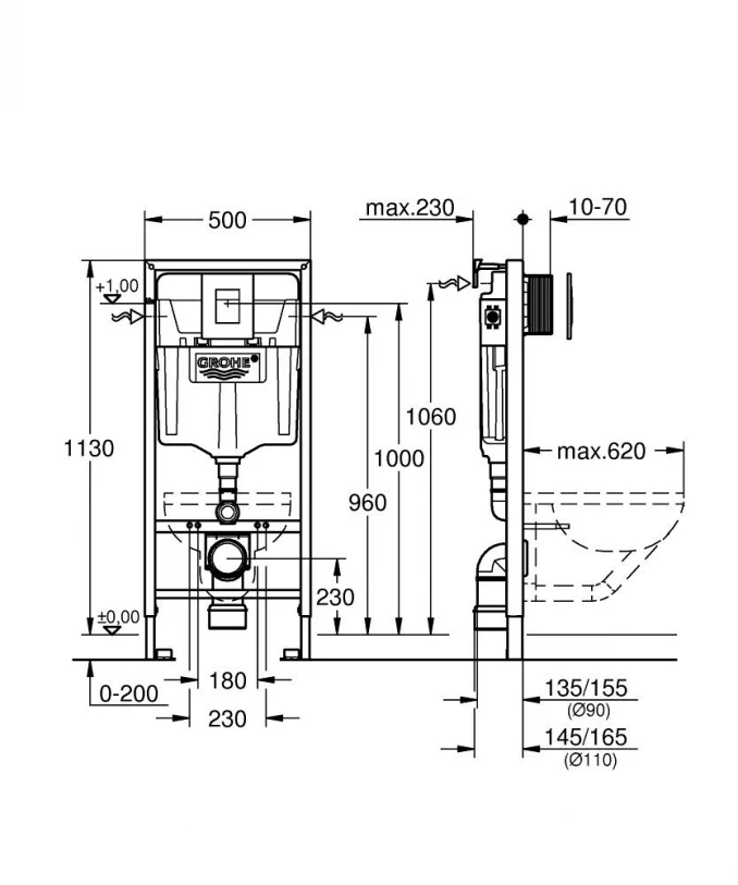 Ugradni vodokotlić GROHE RAPID SL 3 u 1 sa tasterom SKATE COSMOPOLITAN chrome