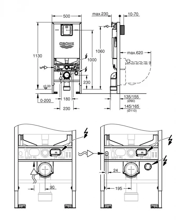 Ugradni vodokotlić GROHE RAPID SLX 3 u 1. bez tastera