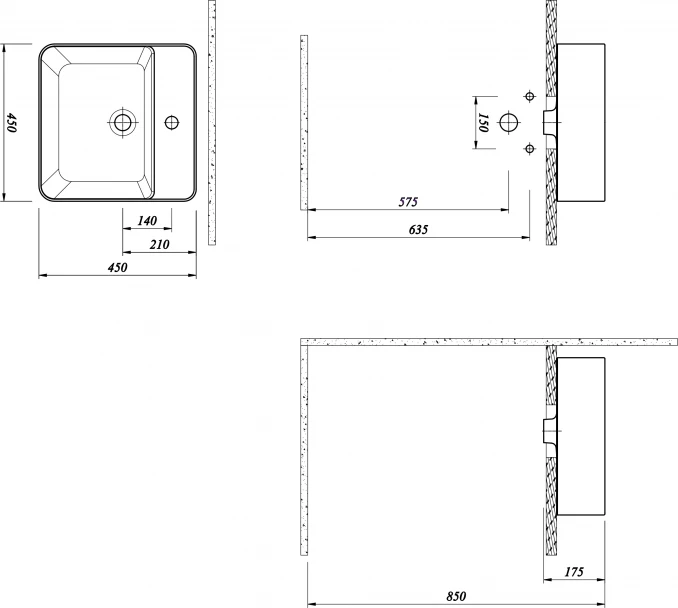 Lavabo KALE SMARTEDGE 450x450 sa keramičkim podsklopom sifona