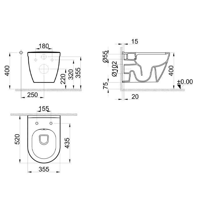 Konzolna šolja KALE IDEA rimless sa bide funkcijom i duroplast wc daskom