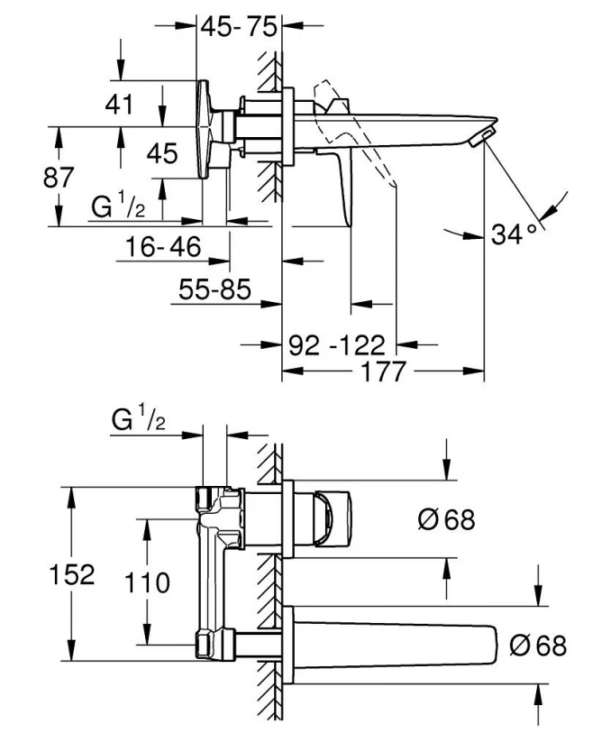 Ugradna baterija za lavabo GROHE BAUEDGE M