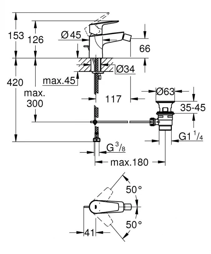 Baterija za bide GROHE BAUEDGE