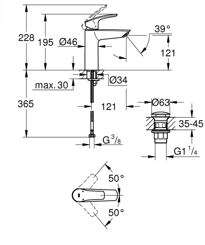 Baterija za lavabo GROHE EUROSMART M ''click''