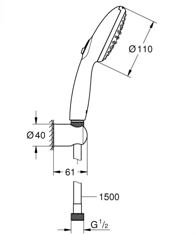 Tuš set GROHE TEMPESTA sa držačem. tuš crevom i ručicom 2F 110mm