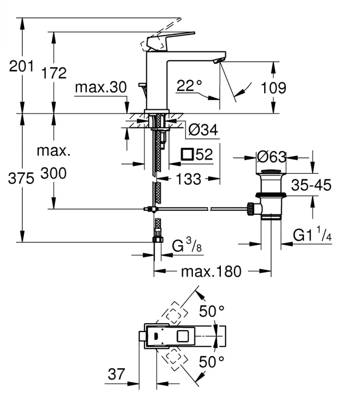 Baterija za lavabo GROHE EUROCUBE M