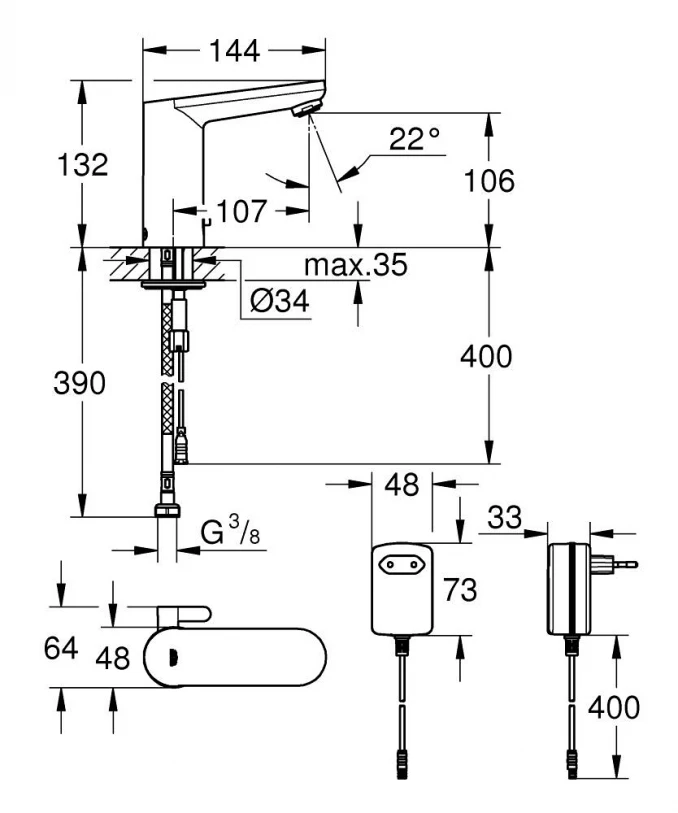 Senzorska baterija za lavabo GROHE EUROSMART COSMOPOLITAN E T/H 220V