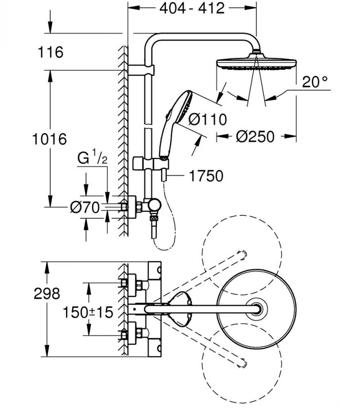 Termostatska baterija sa usponskim tušem GROHE TEMPESTA SYSTEM 250