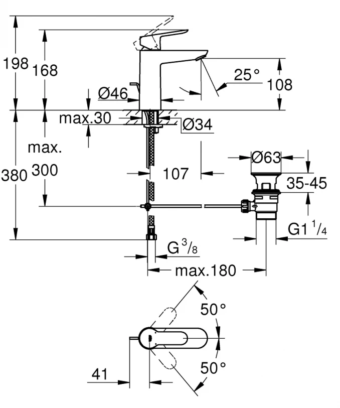 Baterija za lavabo GROHE BAUEDGE M