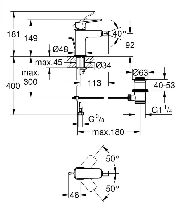 Baterija za bide GROHE CUBEO