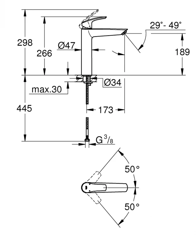 Baterija za lavabo GROHE EUROSMART XL