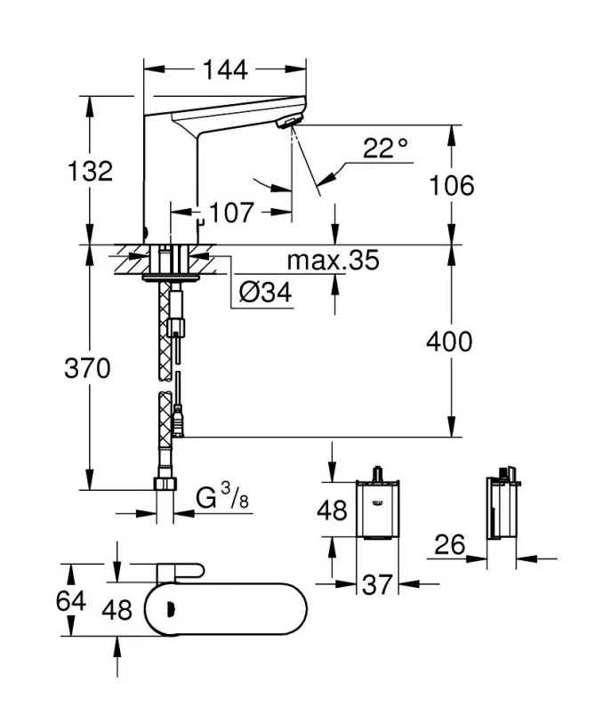 Senzorska baterija za lavabo GROHE EUROSMART COSMOPOLITAN E T/H baterijsko napajanje 6V