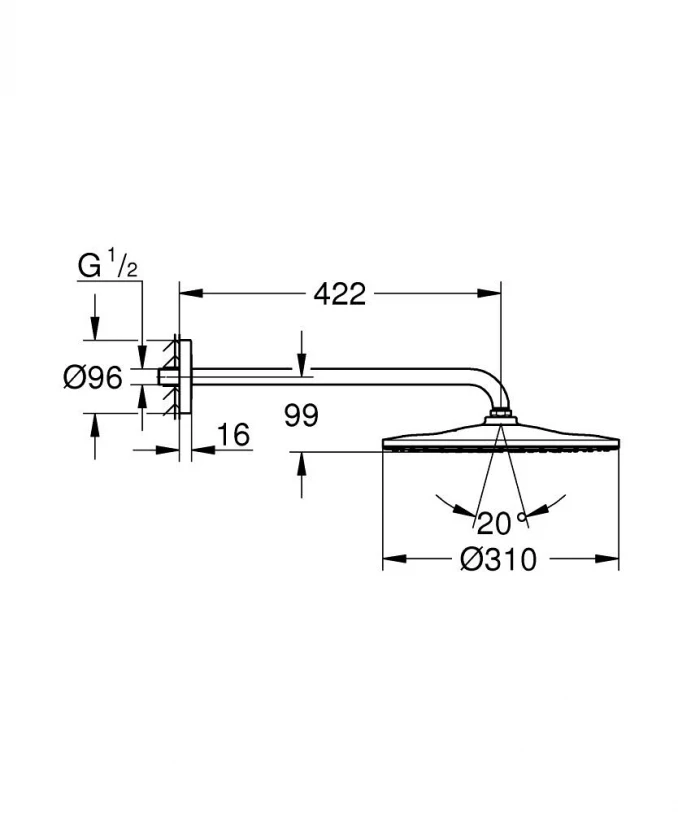 Ruža tuša sa držačem GROHE RAINSHOWER MONO 310. 422mm hard graphite