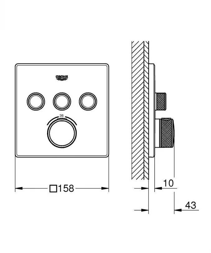 Termostat maska GROHE GROTHERM SMARTCONTROL 3F četvrtasta