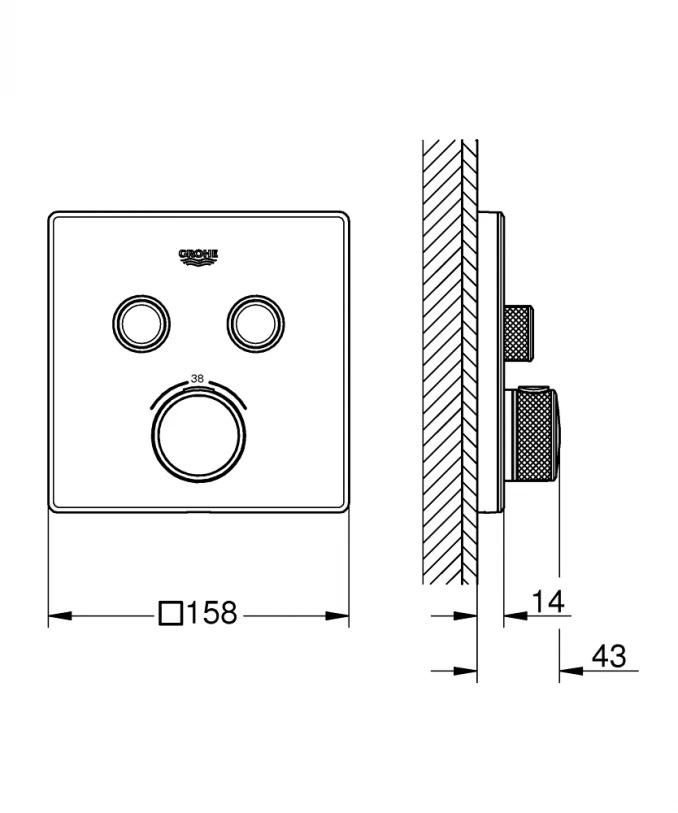 Termostat maska GROHE GROTHERM SMARTCONTROL 2F četvrtasta moon white