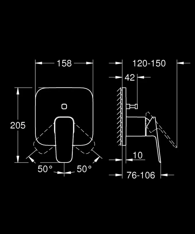 Maska ugradne baterije GROHE CUBEO sa prebacivačem 2F phantom black