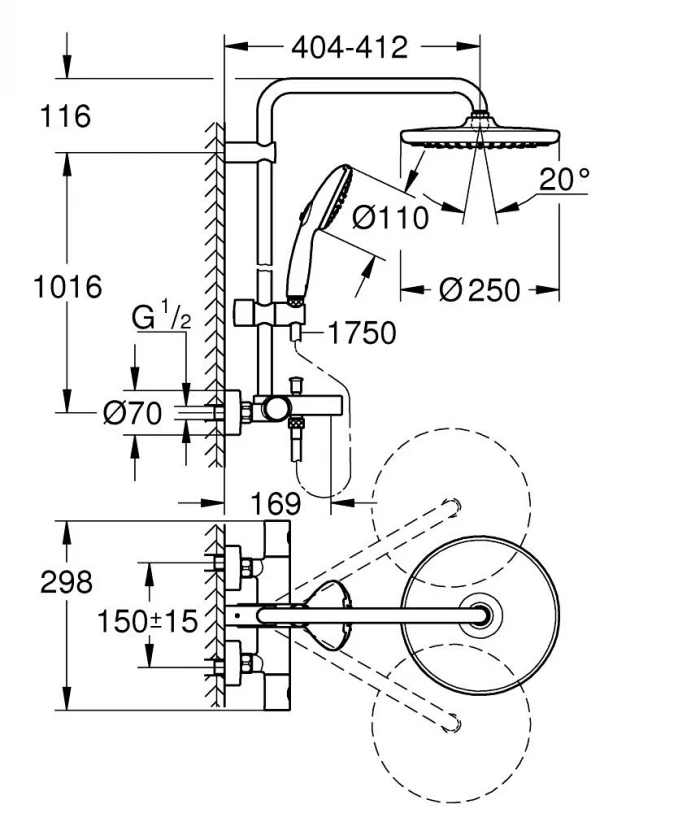 Termostatska baterija sa usponskim tušem GROHE TEMPESTA SYSTEM 250