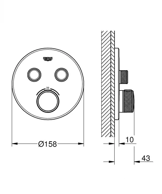 Termostat maska GROHE GROTHERM SMARTCONTROL 2F okrugla hard graphite