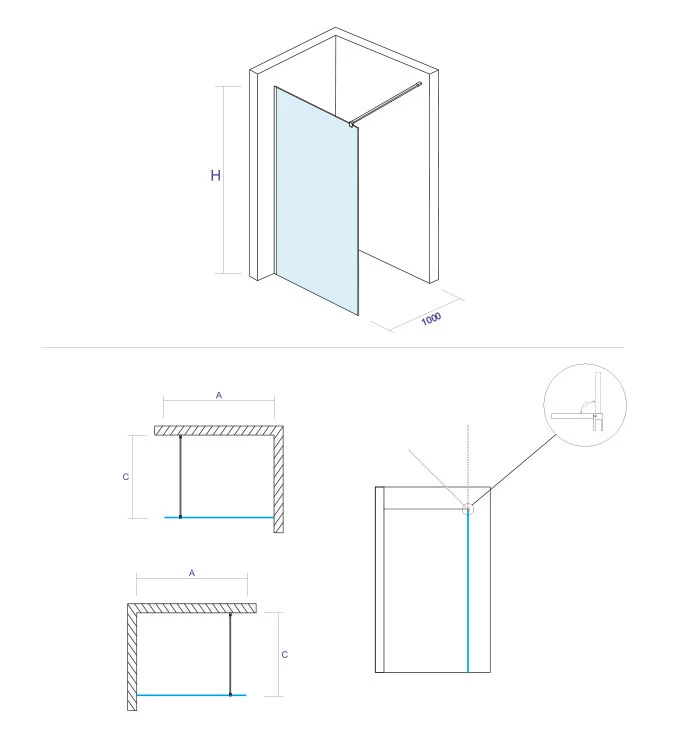Walk-in COPEN MONTE 1100x2000 8mm staklo. mat crni