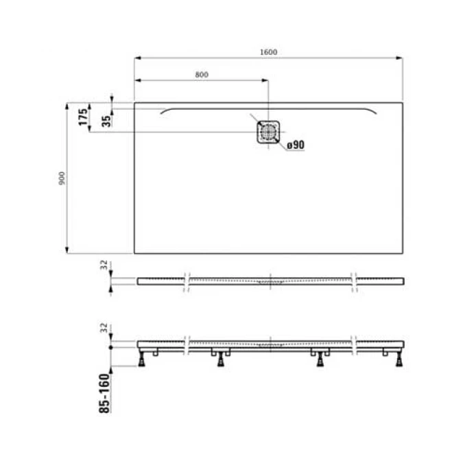 Tuš kadica LAUFEN PRO  MARBOND 160x90